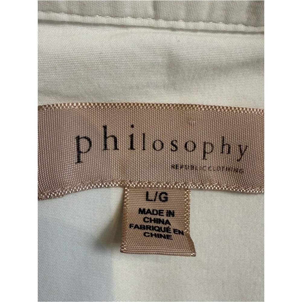 Philosophy White Collared Button Up Shirt Stretch Cotton Classic Blouse L - Picture 5 of 13